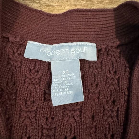 VTG 90s Y2K Brown Waffle Knit Cardigan Sweater V-Neck Button Front Wide Sleeve - Picture 7 of 11